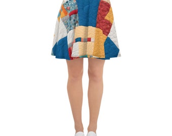 Y2k Colorful Women's XS-6XL Skater Skirt Flare Mid-Thigh Quilted Style Polyester