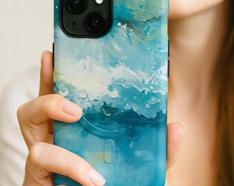 Funda MagSafe para iPhone con diseño de olas del océano, azul, verde y mate brillante