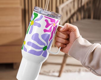 Purple Green Abstract Floral Tumbler, 25oz 40oz Travel Mug