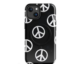 Peace Sign MagSafe iPhone Case Black White Retro Phone Cover