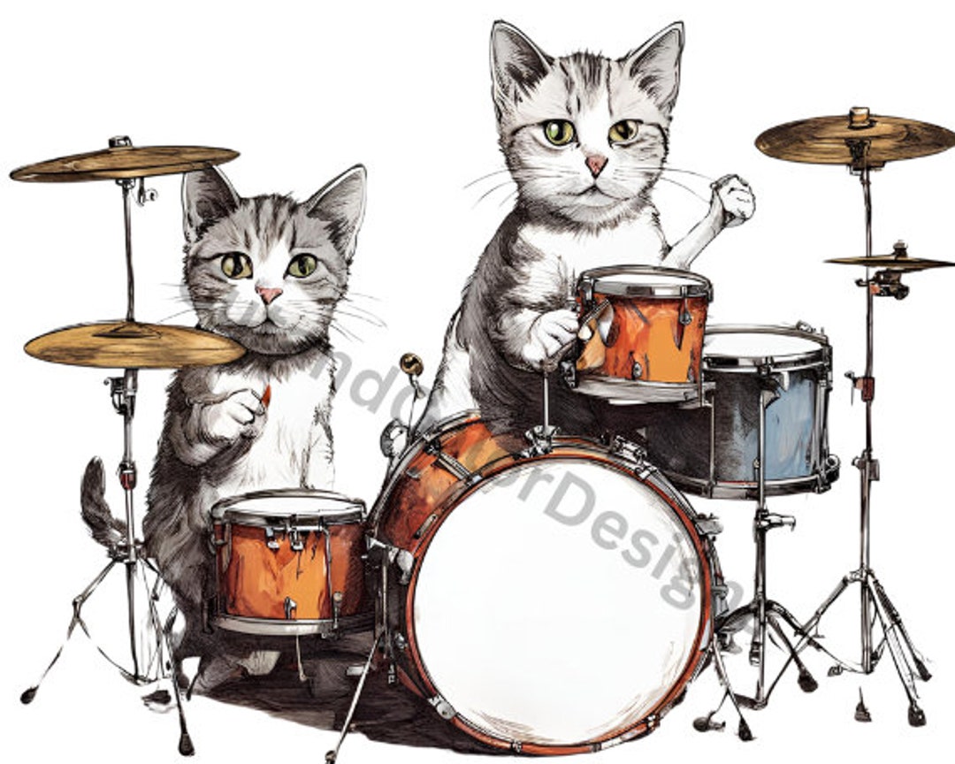 Musical Drumming Cats Clip Art Feline Folly on the Drums Cat Song ...