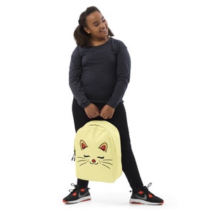 Katzengesicht Rucksack - Weiche gelbe Katzenbuchtasche für die Schule, die Reise oder den täglichen Gebrauch - Niedliche Katzengrafiktasche Geschenkidee für Katzenliebhaber