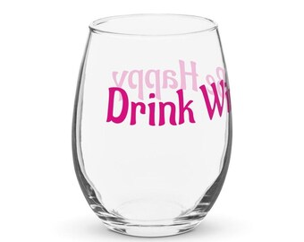 Wijn drinken Be Happy stemless wijnglas – strakke stijl, 15 oz