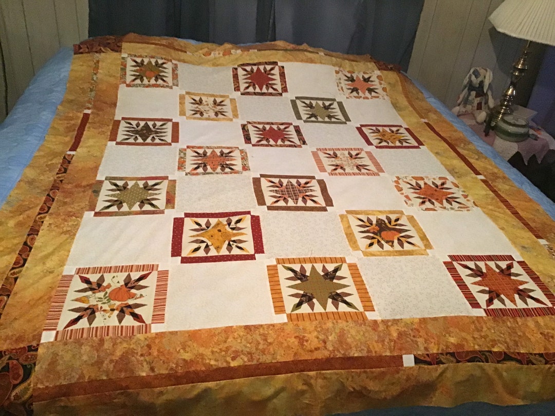 Beautiful Fall Pieced Quilt Top Blocks Are Preprinted Added Etsy