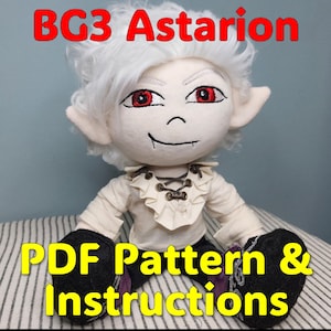 Astarion pluche naaipatroon: BG3 vampierpop, kampshirt en schoenen (inclusief borduurbestanden)