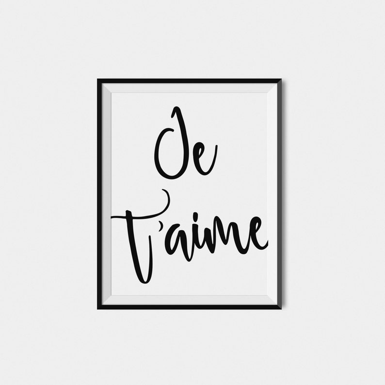 French Print Je T'aime Typography Wall Art Print Black Etsy