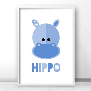 Hippo Nursery Print, Printable Nursery Art, Baby Animal Prints, Digital ...