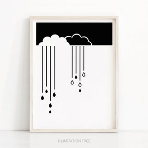 Monochrome Nursery Art, Instant Download Black White Nursery Wall Art, Modern Nursery Print, Cloud Nursery Decor Print,  Kids Wall Art Print