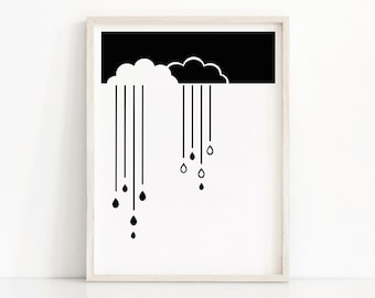 Monochrome Nursery Art, Instant Download Black White Nursery Wall Art, Modern Nursery Print, Cloud Nursery Decor Print,  Kids Wall Art Print