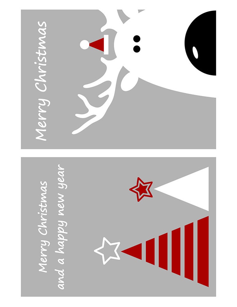 5 x 7 druckbare Weihnachtskarte, sofortiger Download Frohe Weihnachten Karte, rot und weiß digitale Weihnachtskarten, Rentier Karte Bild 5