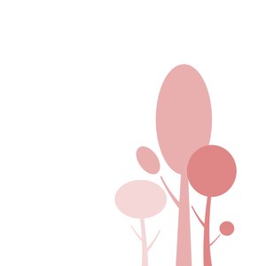 May include: Three pink stylized trees with rounded tops. The trees are different sizes and shades of pink.