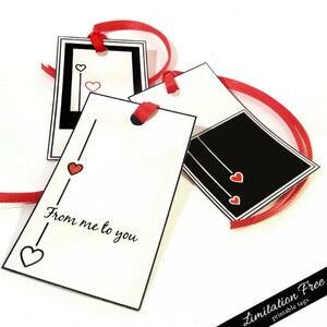 Printable gift tags, Simple Cute Heart Gift tags, Favor tag, printable black, white and red tags