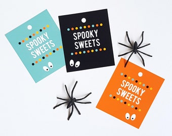 Printable Halloween Tags, Spooky Sweets, Halloween Gift Tags, Instant Download, Halloween Favor Tags, DIY Halloween