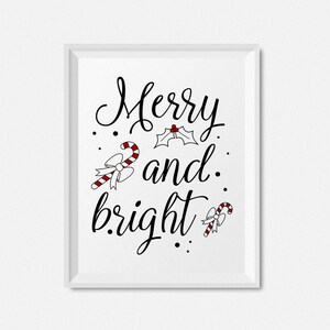 Christmas Print Merry And Bright, Printable Christmas Decor, Instant Download Christmas Printables, Holiday Print, Black And White Christmas image 6