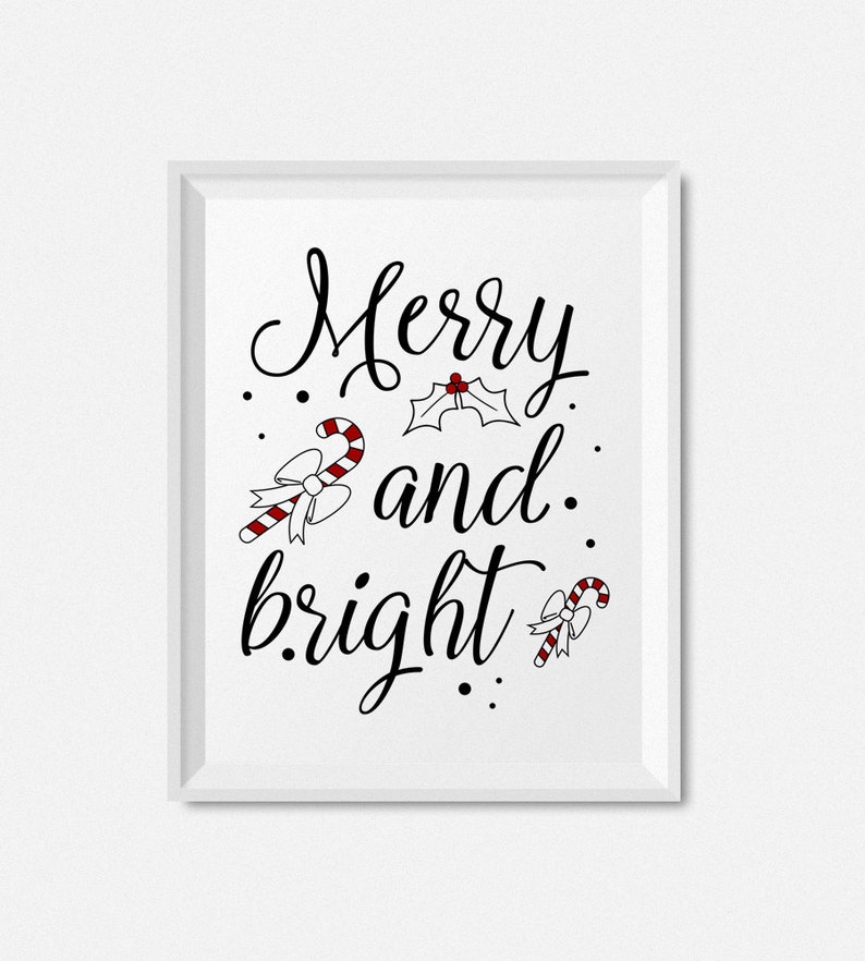 Christmas Print Merry And Bright, Printable Christmas Decor, Instant Download Christmas Printables, Holiday Print, Black And White Christmas image 6