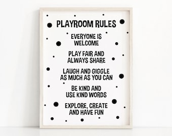 Playroom Print, Digital Download Playroom Decor, Printable Playroom Rules, Monochrome Nursery Print, Black White Kids Print, Playroom Art