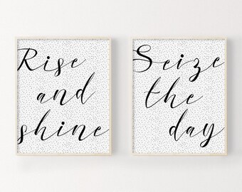 Digital Download Print, Bedroom Prints Set of 2, Instant Download Printable Art, Bedroom Decor, Quote Prints, Rise And Shine, Typography Art
