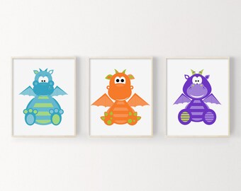 Kids prints, Boys Room Art, Kids Wall Art Prints, Boy Nursery Art, Dragon Nursery Wall Art, Nursery Set, Printable Wall Art Set Of 3 Prints