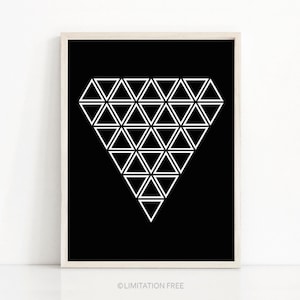 Black and white wall art print,  Geometric art, Abstract triangle print,  Digital download art, Instant download modern print, Printable art