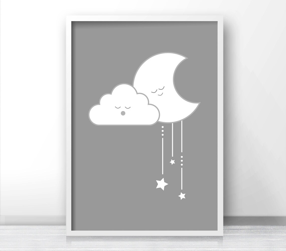 Gray Nursery Wall Art Gender Neutral Baby Wall Art Etsy