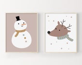 Cute Christmas Printables, Kids Christmas Wall Art, Snowman Print, Cute Reindeer Printable, Winter Wall Art, Download Kids Christmas Decor