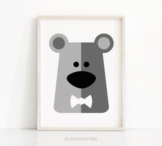 Bear Nursery Art Print, Animal Nursery Print, Kids Print, Baby Art, Nursery Wall Art Printable, Gray Nursery Decor, Printable Kids Art Print