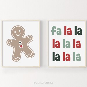 Christmas Prints, Printable Wall Art, Christmas Decor, Fa la la la Print, Kids Christmas Art, Printable Holiday Wall Art, Gingerbread Print