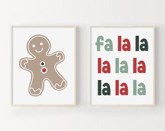 Christmas Prints, Printable Wall Art, Christmas Decor, Fa la la la Print, Kids Christmas Art, Printable Holiday Wall Art, Gingerbread Print