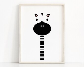 Zebra Nursery Print Digital Download, Animal Nursery Wall Art, Kids Art, Monochrome Nursery Art Print, Black White Nursery Decor, Kids Print