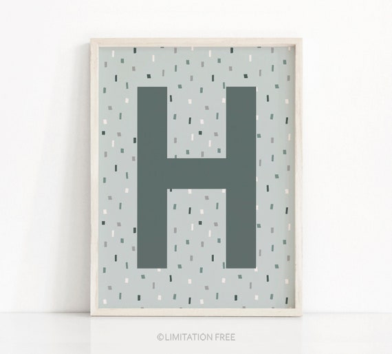 Dark Green Nursery Initial Print, Kids Print Digital, H Letter Print, Initial Kids Poster, Printable Letter Wall Art, Boys Room Name Print
