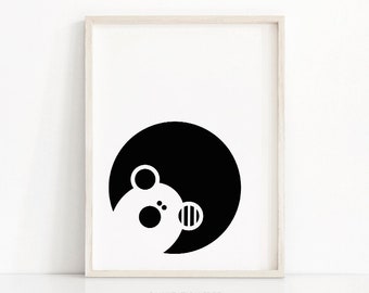 Bear Nursery Print, Instant Download Art, Black And White Nursery Art, Kids Print, Animal Nursery Decor, Monochrome Baby Print, Kids Decor