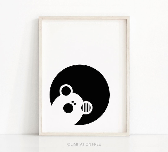 Bear Nursery Print, Instant Download Art, Black And White Nursery Art, Kids Print, Animal Nursery Decor, Monochrome Baby Print, Kids Decor