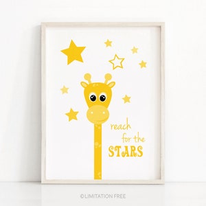 Yellow Nursery Art, Giraffe Wall Art, Stars Nursery Print,  Printable Kids Wall Art, Instant Download Nursery Art Print, Digital Nursery Art