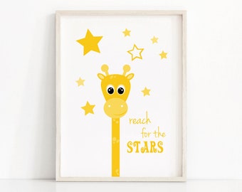 Yellow Nursery Art, Giraffe Wall Art, Stars Nursery Print,  Printable Kids Wall Art, Instant Download Nursery Art Print, Digital Nursery Art