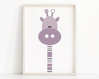 Girl Nursery Wall Art Print, Giraffe Nursery Print, Digital Nursery Art, Baby Animal Art, Purple Nursery Decor, Baby Girl Art, Girls Decor