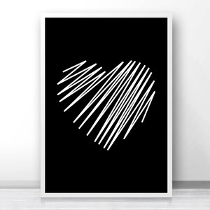 Heart Wall Art Print, Black and White Print, Digital Download Art ...