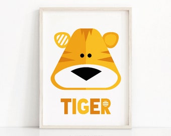 Tiger Nursery Print, Kids Animal Print, Printable Nursery Art, Kids Wall Art, Tiger Art, Nursery Animal, Jungle Nursery, Printable Animal