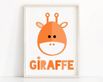 Giraffe nursery wall art, orange nursery print, printable art for kids, animal nursery decor art, kids print, baby animal print, giraffe art