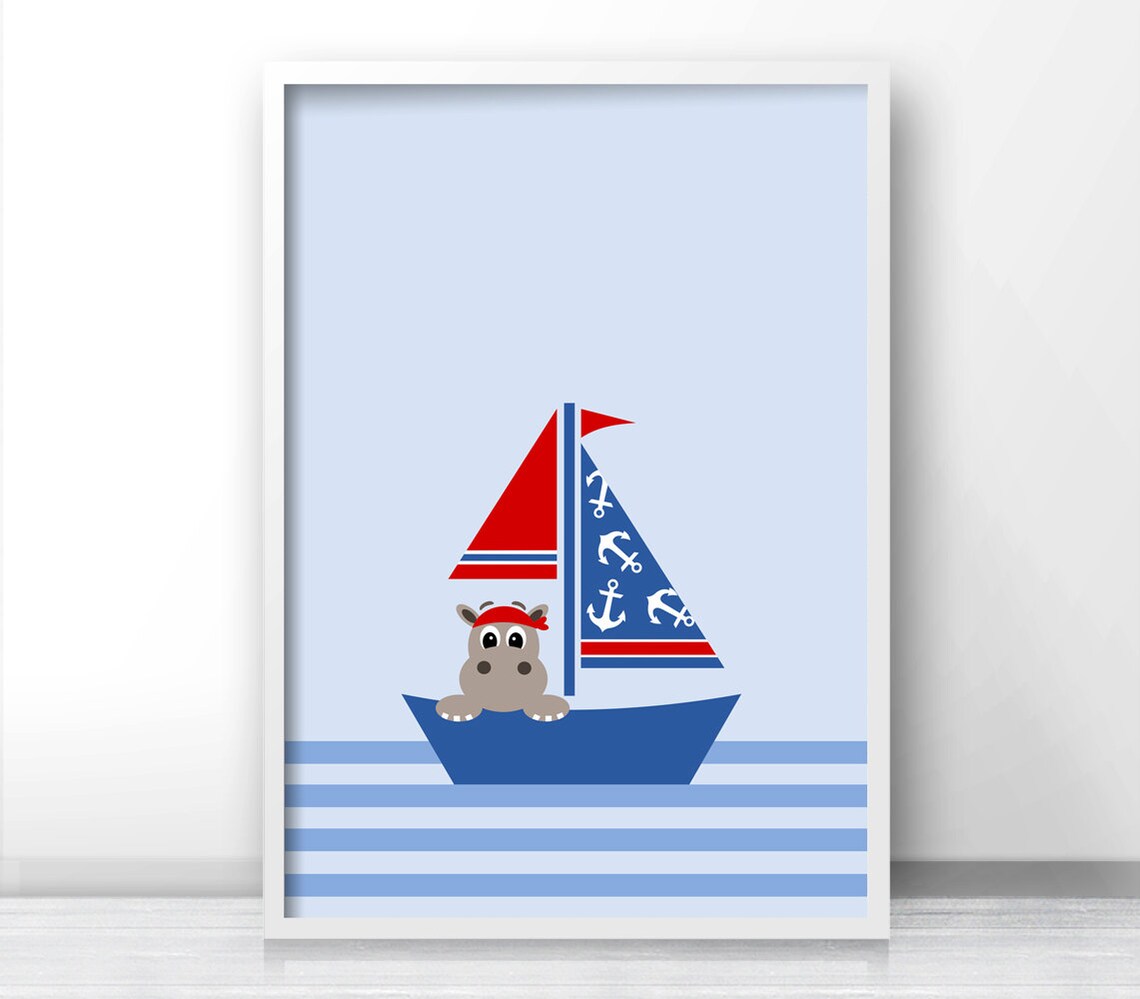 Sailboat Baby Art Nautical Nursery Print Boy Nursery Wall | Etsy
