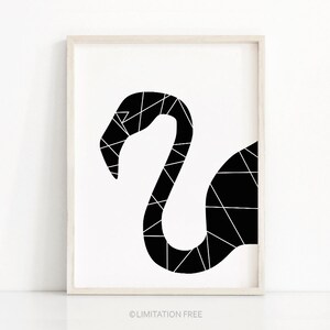 Flamingo Wand Kunstdruck, digitaler Download Kunst, sofortiger Download druckbare Kunst, Flamingo Druck, moderne Kunst, schwarz weiß druckbare Wohnkultur