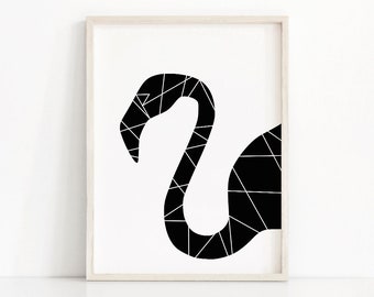 Flamingo Wall Art Print, Digital Download Art, Instant Download Printable Art, Flamingo Print, Modern Art, Black White Printable Home Decor