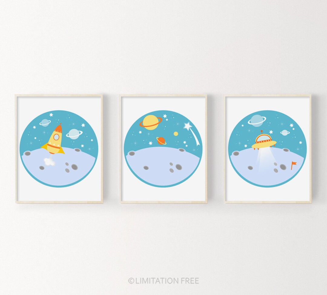 Space Nursery Art Set, Boys Room Art, Nursery Set of 3 Prints, Kids ...