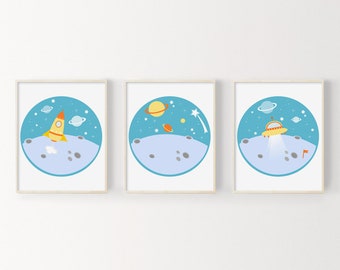 Space Nursery Art Set, Boys Room Art,  Nursery Set Of 3 Prints, Kids Wall Art, Boys Room Decor,  Space Wall Art, Kids Wall Print, Space Art