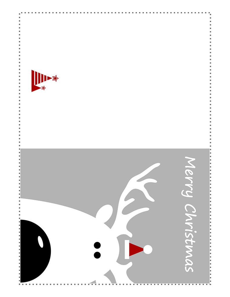 5 x 7 druckbare Weihnachtskarte, sofortiger Download Frohe Weihnachten Karte, rot und weiß digitale Weihnachtskarten, Rentier Karte Bild 3