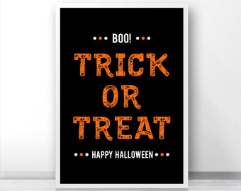 Halloween Print Trick Or Treat, Instant Download Printable Halloween Decor, Halloween Printables, Fall Print, Digital Halloween Art 8x10