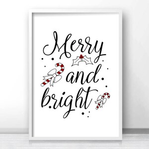 Christmas Print Merry And Bright, Printable Christmas Decor, Instant Download Christmas Printables, Holiday Print, Black And White Christmas image 4