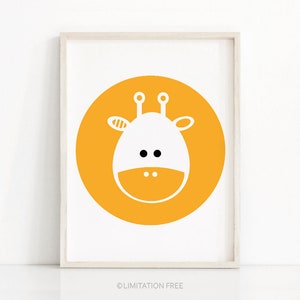 Baby Animal Nursery Art, Giraffe Nursery Print, Kids Art Print, Download Printable Nursery Decor, Yellow Baby Wall Art, Modern Kids Print image 1