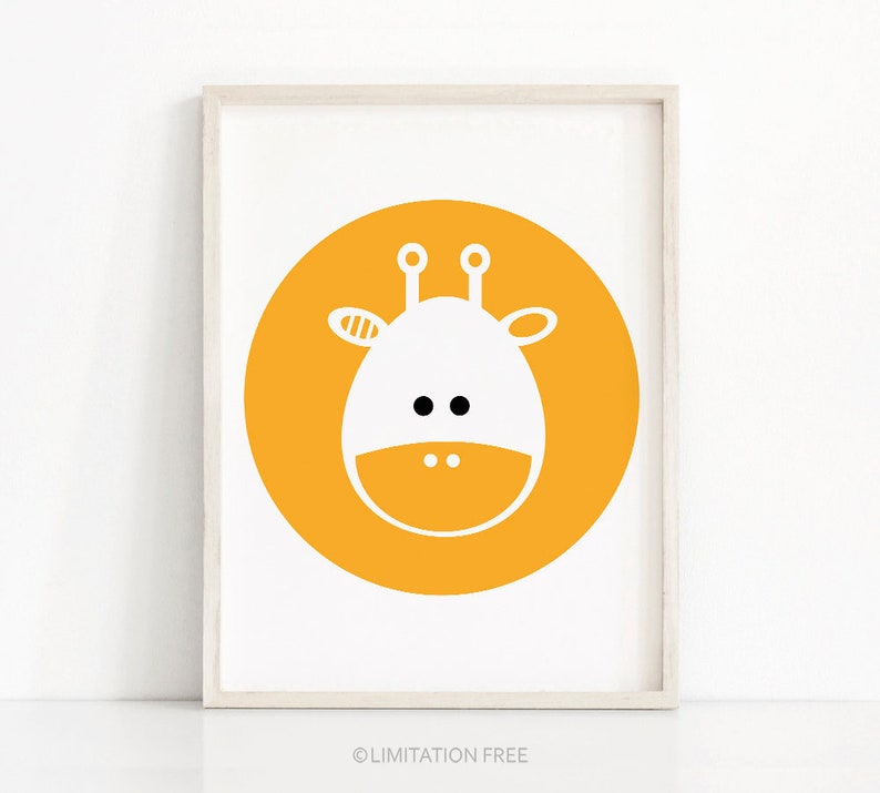 Baby Animal Nursery Art, Giraffe Nursery Print, Kids Art Print, Download Printable Nursery Decor, Yellow Baby Wall Art, Modern Kids Print image 1