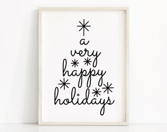 Happy Holidays Printable, Christmas Print, Christmas Printable Art, Happy Holidays Sign, Instant Download Christmas Wall Art, Holiday Print