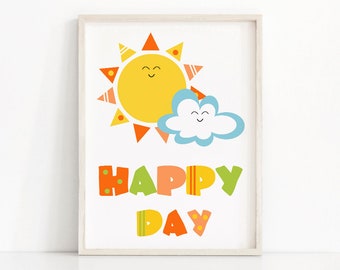 Kids Wall Art, Kids Room Print, Printable Nursery Art, Happy Day Playroom Wall Art,  Kids Print, Digital Download Sunshine Print, Kids Decor